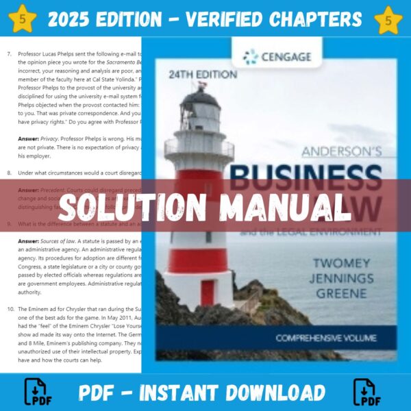 Solution Manual - for Anderson's Business Law & The Legal Environment 24th Edition (Twomey, 2022)